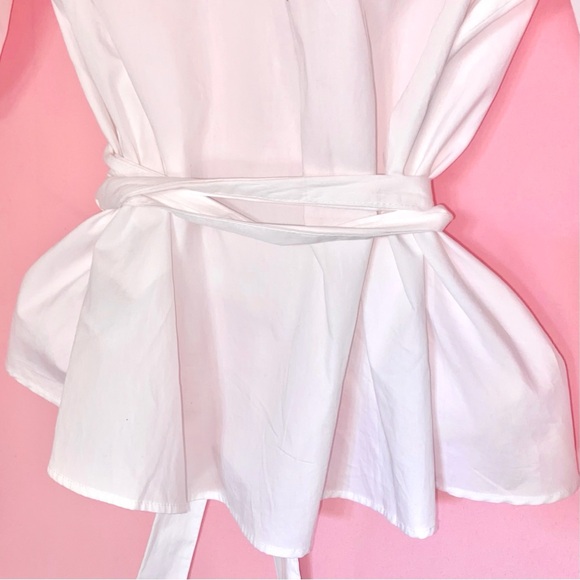 Waist Wrap Top Puff Sleeve Balloon White XS Extra Small 4 6 Business Clean H&M - Picture 9 of 13